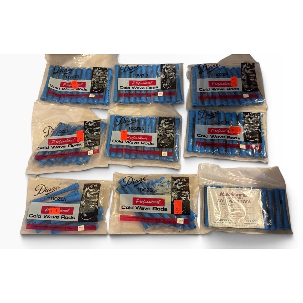 Vintage Perm Curlers Diane Professional Cold Wave Rods 9 packages 108 Rods New
